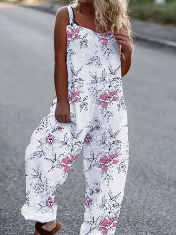 Elegant Vintage Retro Floral Print Women Jumpsuits Summer New Spaghetti Strap Casual Streetwear Office Rompers Overalls Female