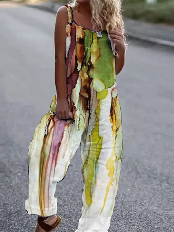 Elegant Vintage Retro Floral Print Women Jumpsuits Summer New Spaghetti Strap Casual Streetwear Office Rompers Overalls Female