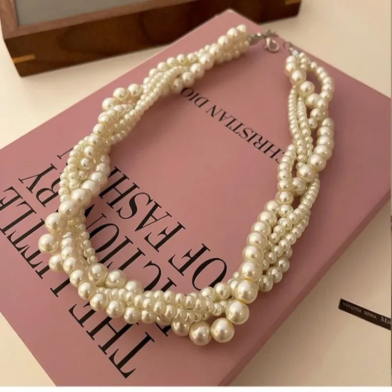 Multi-layered Bohemian Style Imitation Pearl Necklace