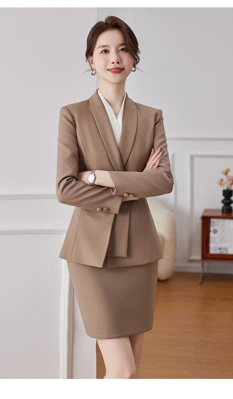 Korean Fashion Skirt Suits for Women Long Sleeve Office Casual Two Piece 2024 New Spring Autumn Button Solid Lapel Pant Suits