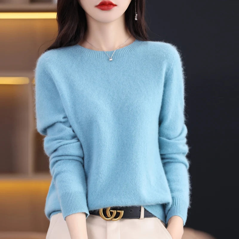 Wool Cashmere Sweater Women's O-Neck