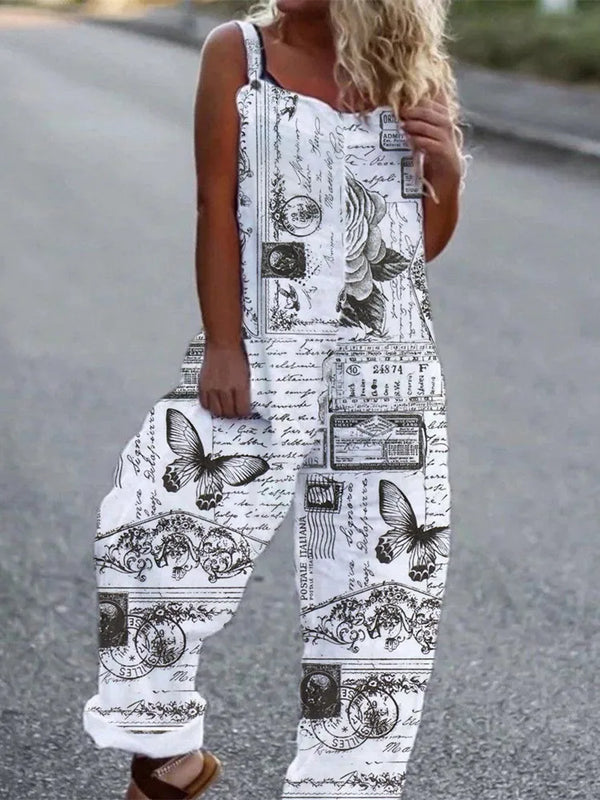 Elegant Vintage Retro Floral Print Women Jumpsuits Summer New Spaghetti Strap Casual Streetwear Office Rompers Overalls Female