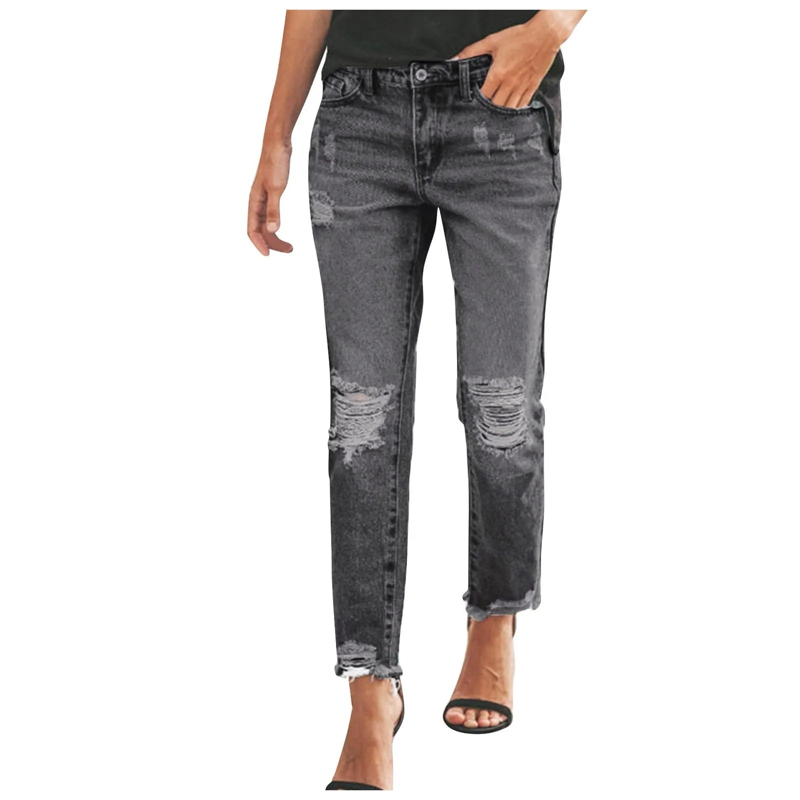 Women Fashion Straight Jeans Casual High Waisted Straight Trousers Ripped Slim Pants For Women Commuter 2024 Fashion Trend