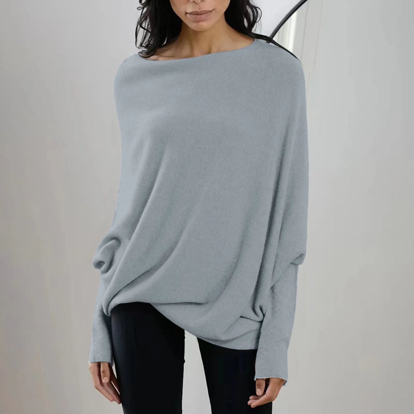 Womens Long  Sleeve Neck Tunic Tops  Fall Baggy Slouchy Pullover Sweaters Off The Shoulder Sweater