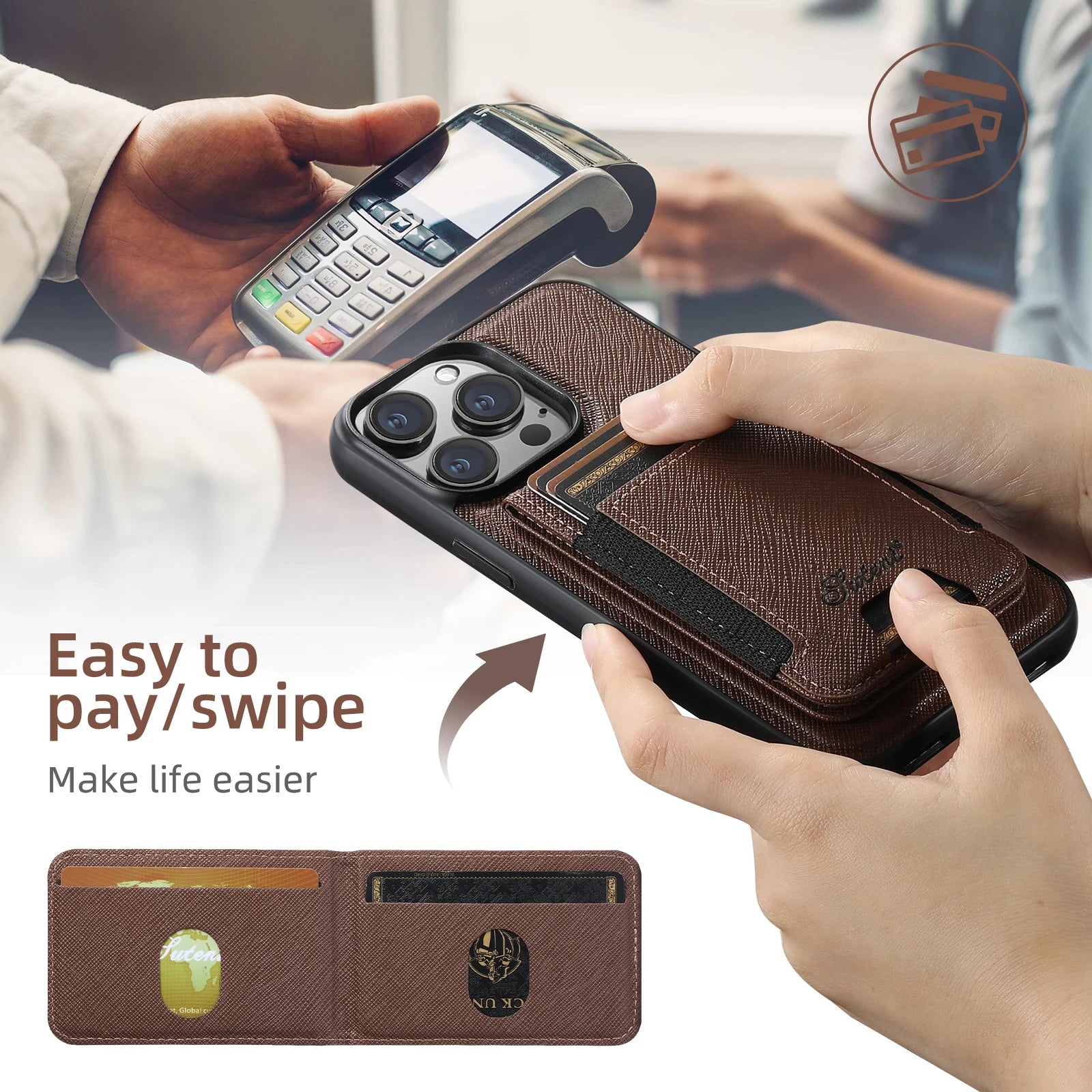 Magnetic Leather 2-in-1 Card Holder Wallet Phone Case