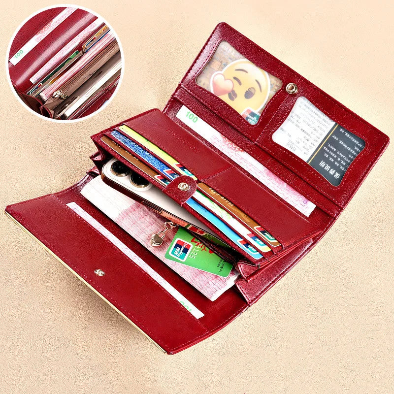 Leather Clutch Bag RFID Blocking Trifold Purse With Credit Cards Holder