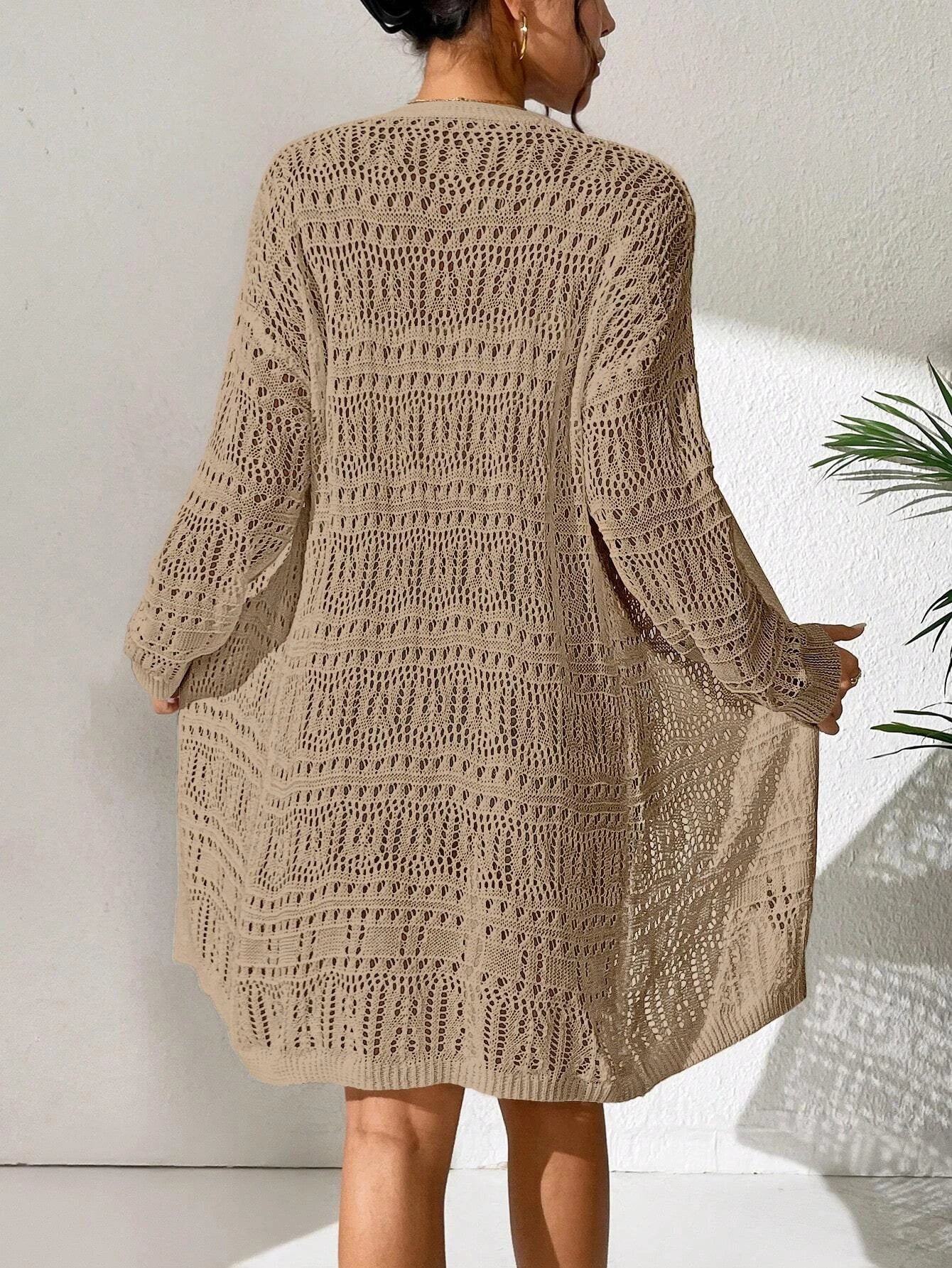 Polyester 100.00% solid color knitted cardigan with sun shading and loose fitting fashion, mid length and elegant sweater