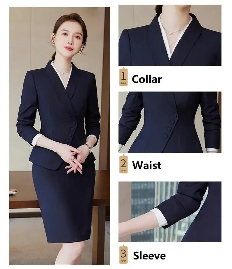 Office Business Women's Suit Pants Two-piece Set 2024 New Spring Autumn Long Sleeve Heart Button Jacket Slim Trousers Skirts