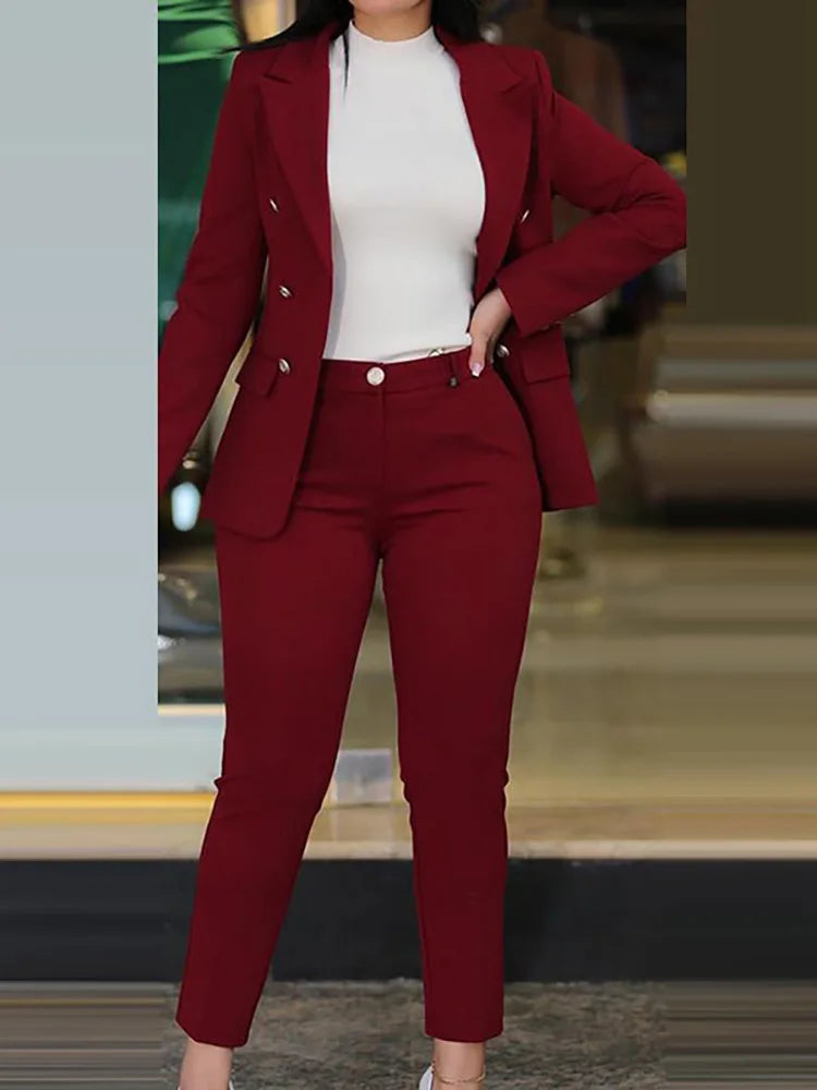 Women Two Pieces Pant Suits, Spring Autumn Loungewear Solid Fashion Matching Sets, 2023 Cardigan Top Pencil Pants Ladies Outfit