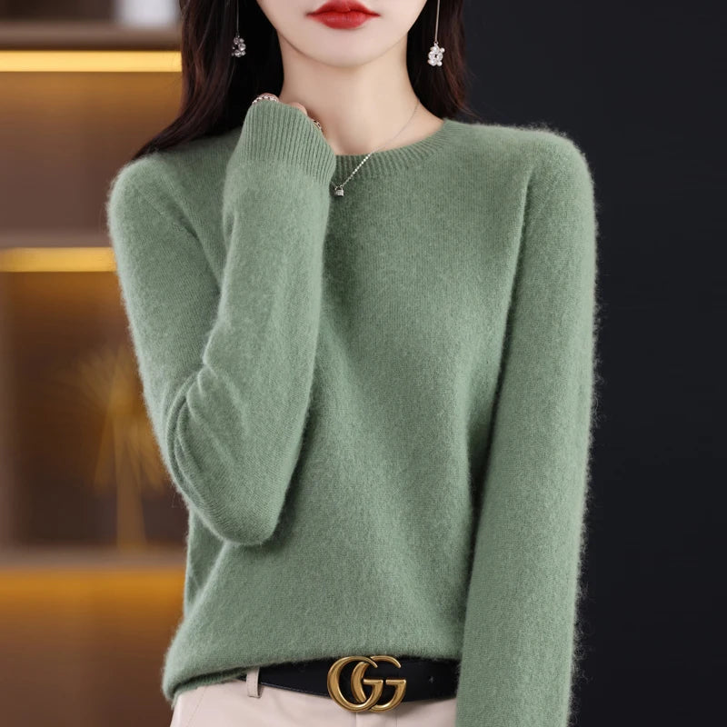 Wool Cashmere Sweater Women's O-Neck