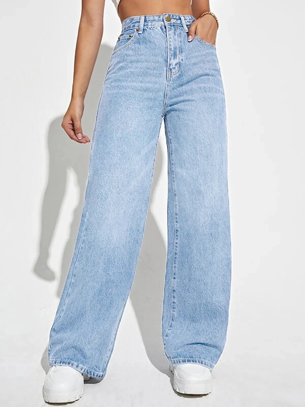 2024 new women's wear European and American loose Denim wide leg pants
