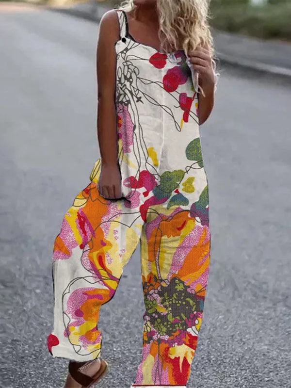 Elegant Vintage Retro Floral Print Women Jumpsuits Summer New Spaghetti Strap Casual Streetwear Office Rompers Overalls Female