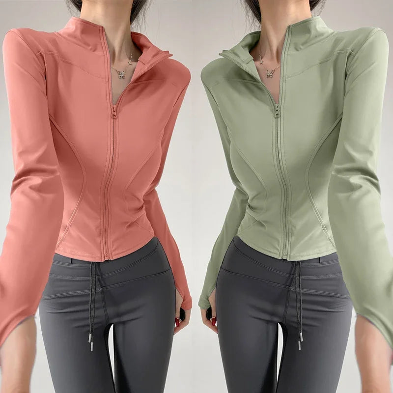 2024 Sun Quick Drying Sports Coat Women's Tight Top Yoga Jacket Long Sleeve Zipper Jacket Running Fitness Women's Jacket S-3XL