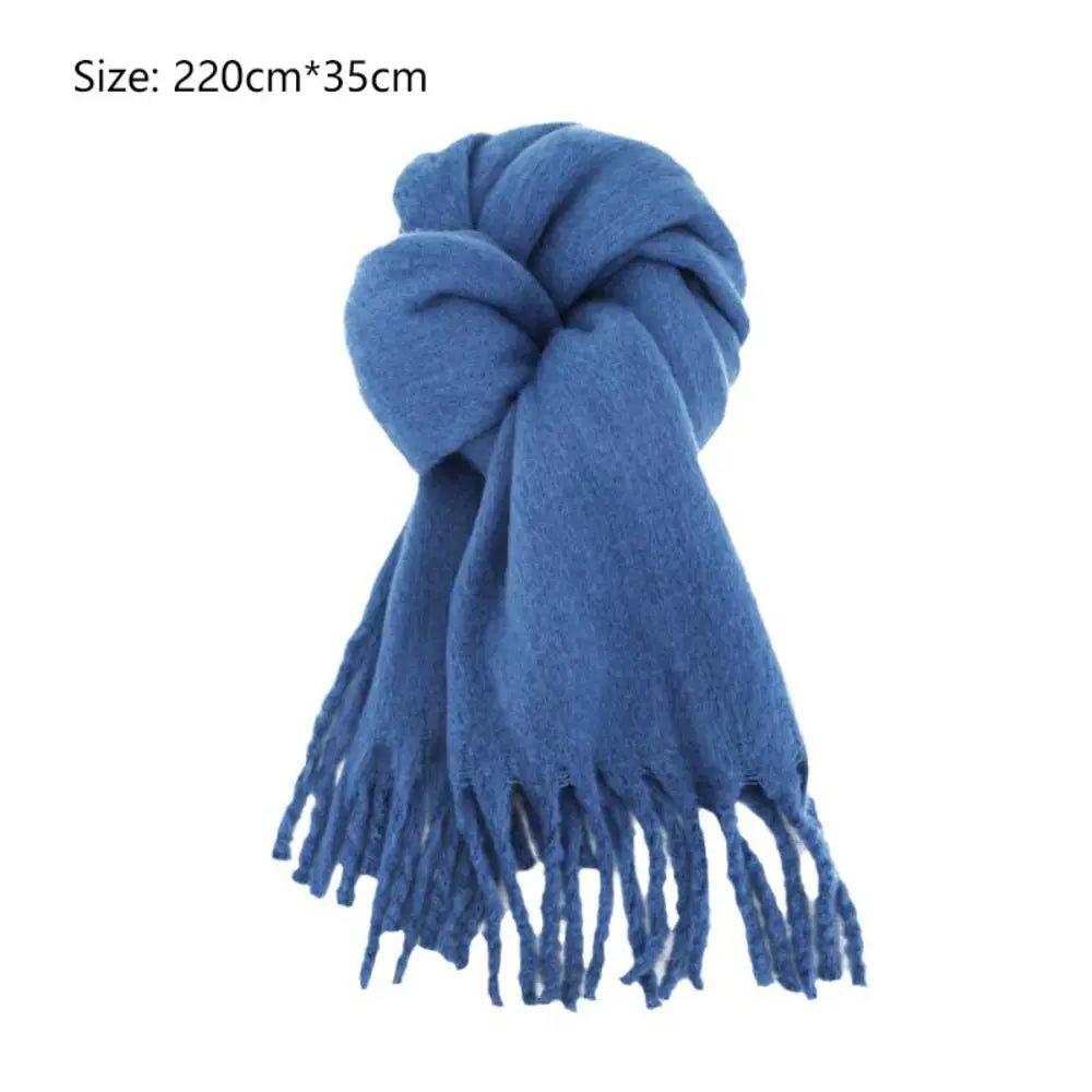 Soft Winter Cashmere Scarf – Solid Color Warm Long Tassel Shawl Wrap