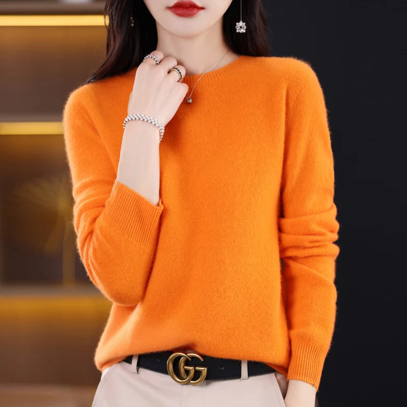 Wool Cashmere Sweater Women's O-Neck