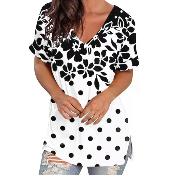 Summer Women T Shirt Stripes Print Gradient Clothing V Neck Short Sleeve Basic Tops Streetwear Fashion Oversized Girls T-shirts