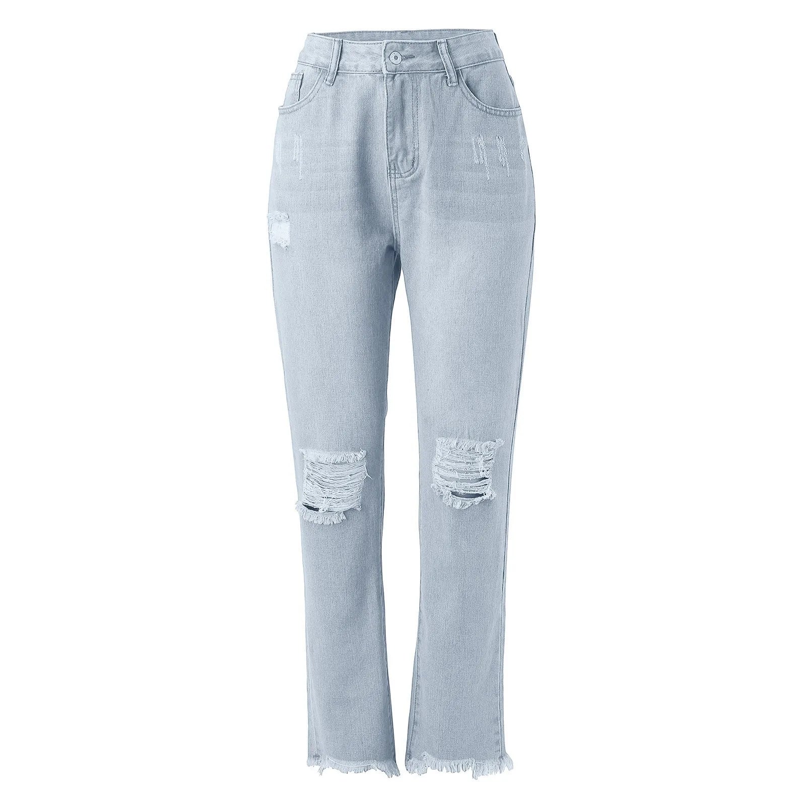 Women Fashion Straight Jeans Casual High Waisted Straight Trousers Ripped Slim Pants For Women Commuter 2024 Fashion Trend