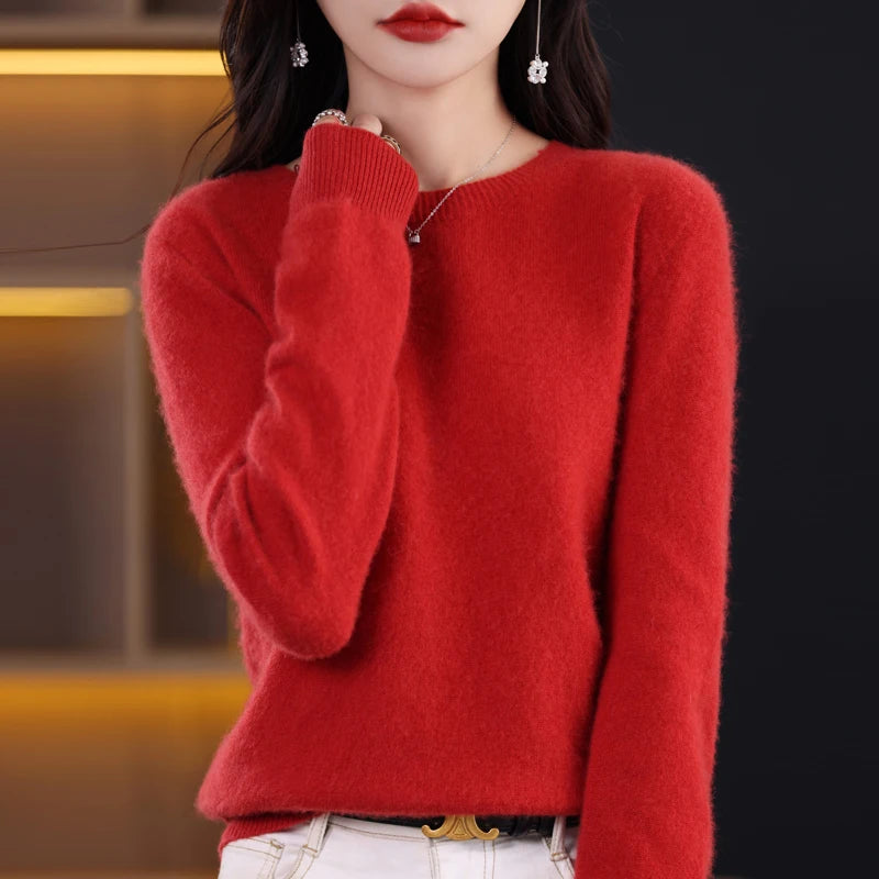 Wool Cashmere Sweater Women's O-Neck