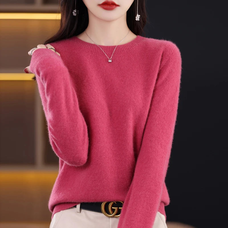 Wool Cashmere Sweater Women's O-Neck