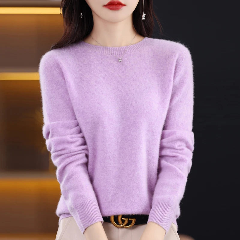 Wool Cashmere Sweater Women's O-Neck