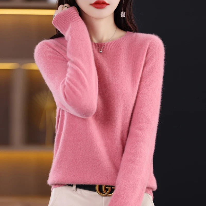 Wool Cashmere Sweater Women's O-Neck