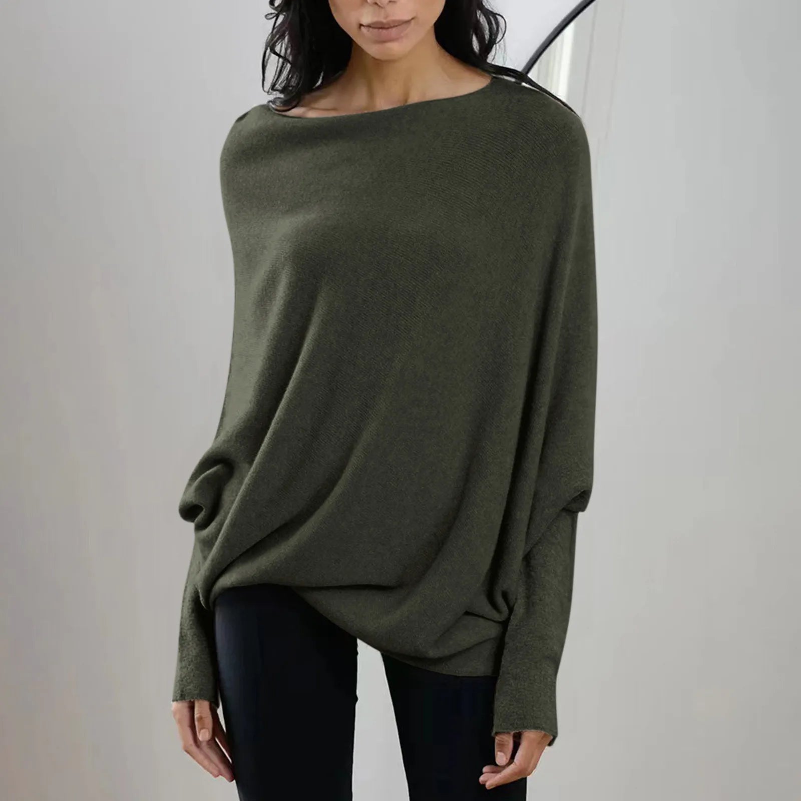 Womens Long  Sleeve Neck Tunic Tops  Fall Baggy Slouchy Pullover Sweaters Off The Shoulder Sweater