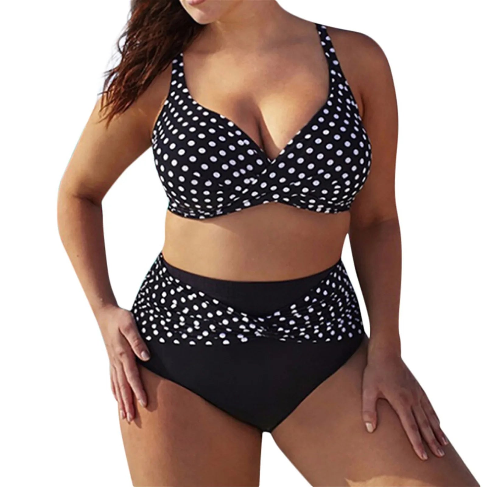 Women Two Piece Bikini Swimsuit Y2k Polka Dot Print Suspender Swimwear Large Size Bathing Suit Hawaiian Seaside Beach Swimsuit