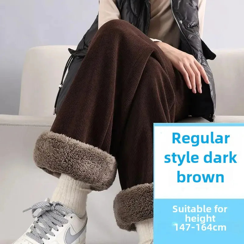 Women's Autumn/Winter Fleece-Lined High-Waisted Loose-Fit Straight-Leg Casual Pants New 2024 Model Chenille Bell Bottoms