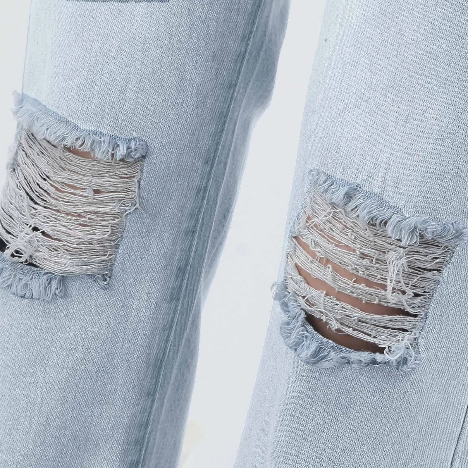 Women Fashion Straight Jeans Casual High Waisted Straight Trousers Ripped Slim Pants For Women Commuter 2024 Fashion Trend