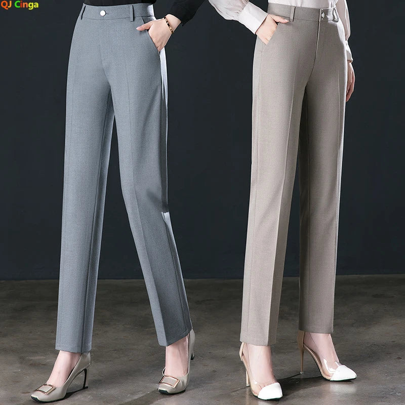 Fashion Women's Suit Pants Black Gray Khaki Pantalones Spring and Autumn Female Slim Trousers 26 27 28 29 30 31 32 33