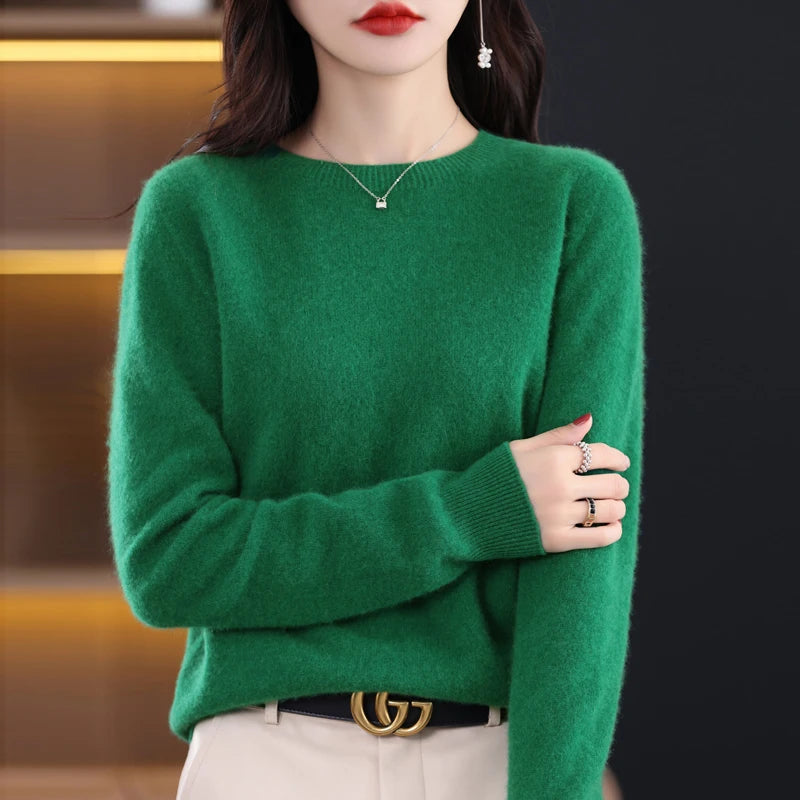 Wool Cashmere Sweater Women's O-Neck