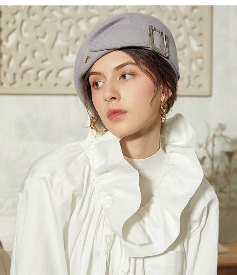 FS Vintage Women's British Wool Felt Cloche Hat – Wide Brim Fedora with Bow for 2024 Winter