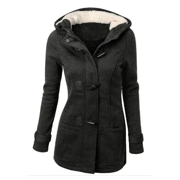 2021 Best Selling Hooded Classic Cow Horn Button Jacket Cotton Coat Autumn/Winter