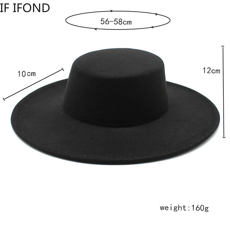 French Women's Wide Brim Fedora Hat – 10CM Winter Wool Felt Derby &amp; Wedding Jazz Hat