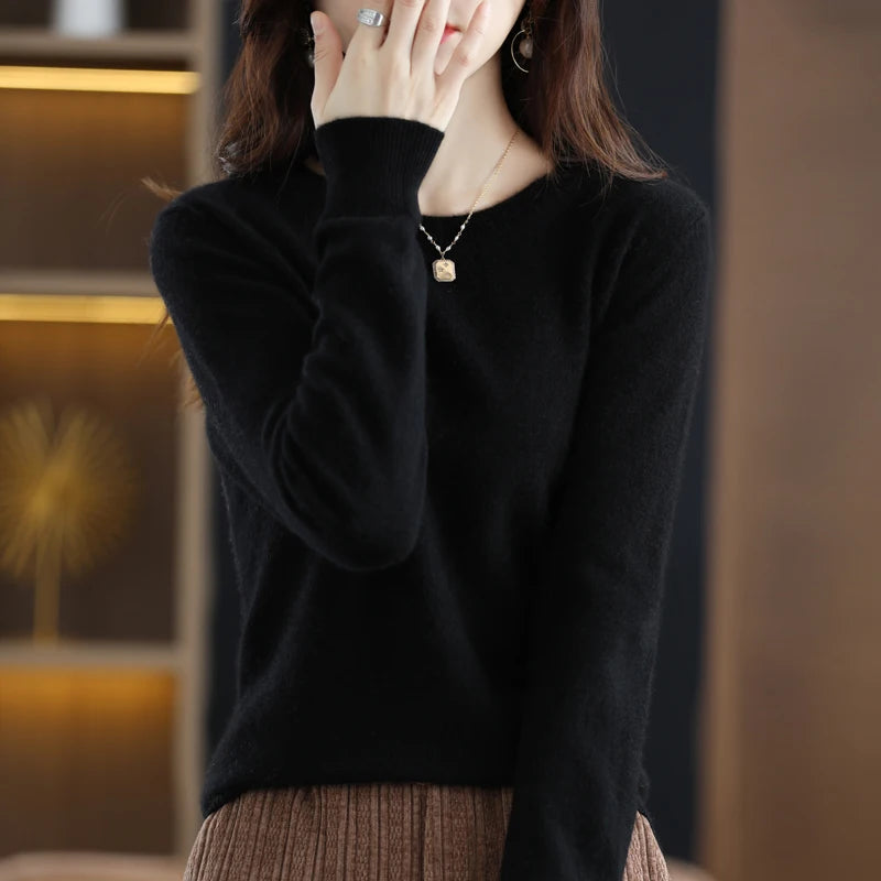 Wool Cashmere Sweater Women's O-Neck