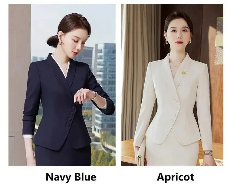 Office Business Women's Suit Pants Two-piece Set 2024 New Spring Autumn Long Sleeve Heart Button Jacket Slim Trousers Skirts