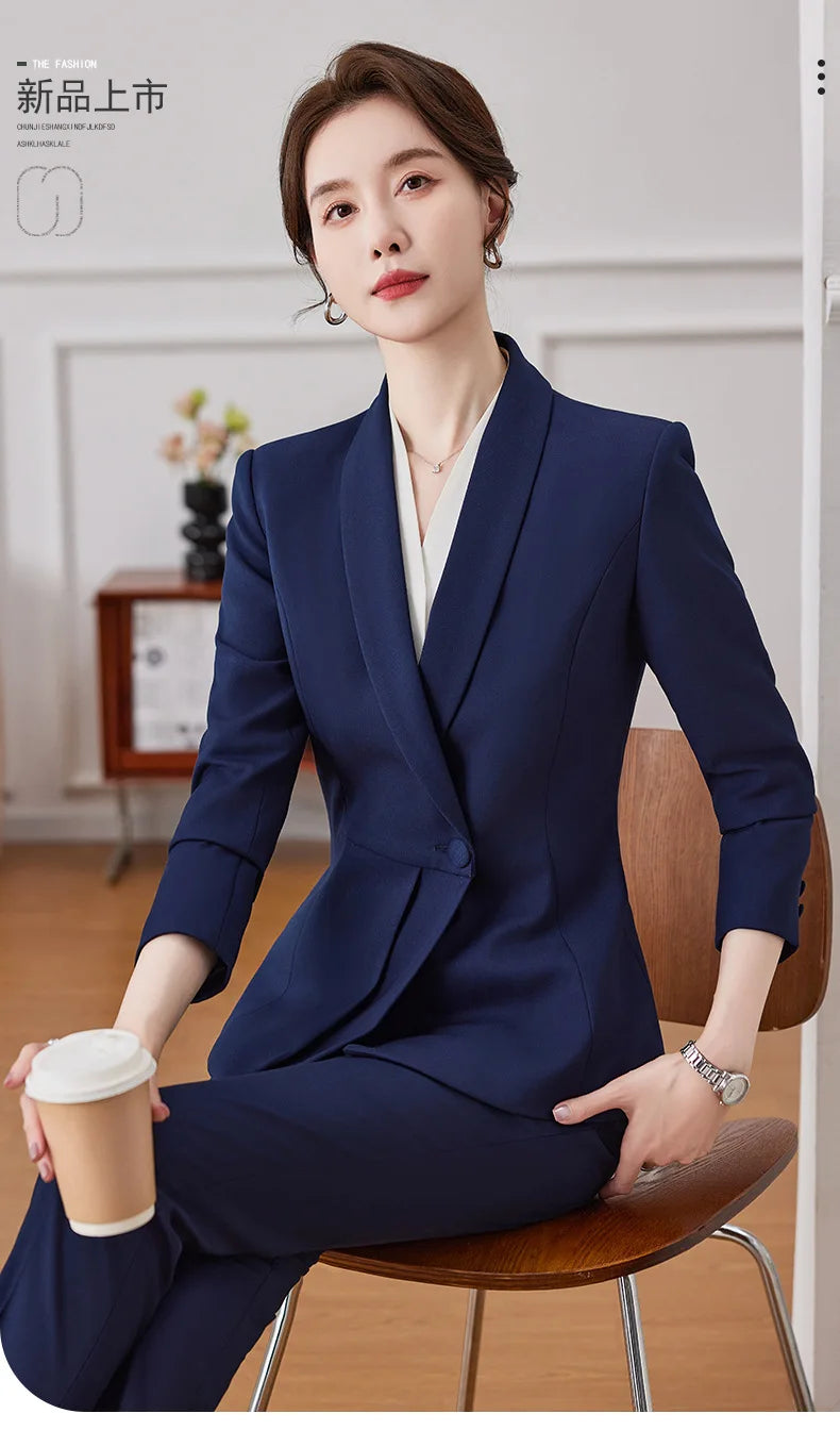 Korean Fashion Skirt Suits for Women Long Sleeve Office Casual Two Piece 2024 New Spring Autumn Button Solid Lapel Pant Suits