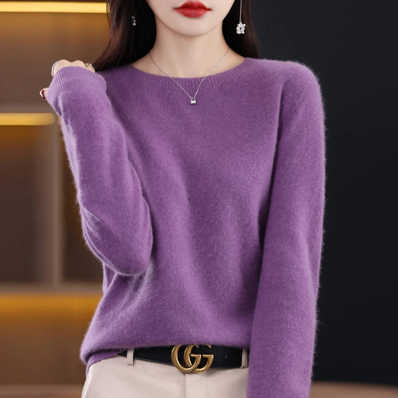 Wool Cashmere Sweater Women's O-Neck