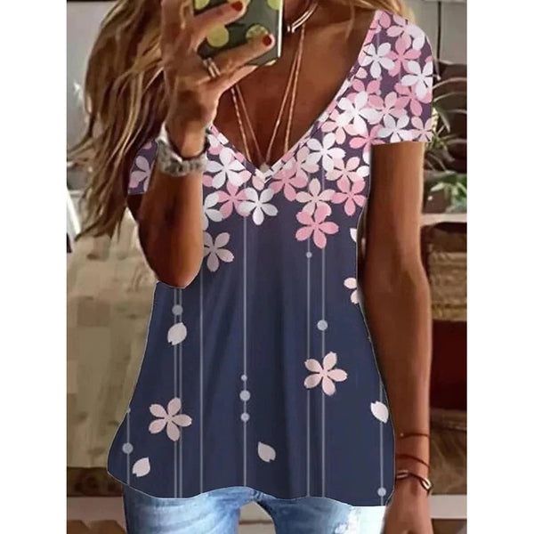 Summer Women T Shirt Stripes Print Gradient Clothing V Neck Short Sleeve Basic Tops Streetwear Fashion Oversized Girls T-shirts