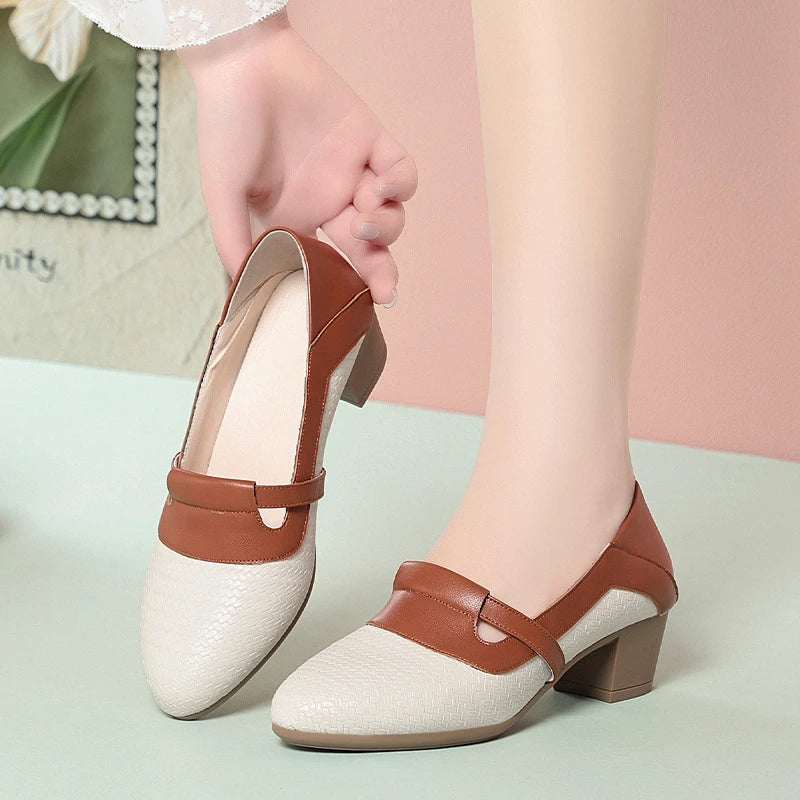 Soft Leather Single Shoes French Retro Pointed-Toe Leather Shoes Shallow Mouth Loafers For Women's Autumn New Thick Heel Shoes