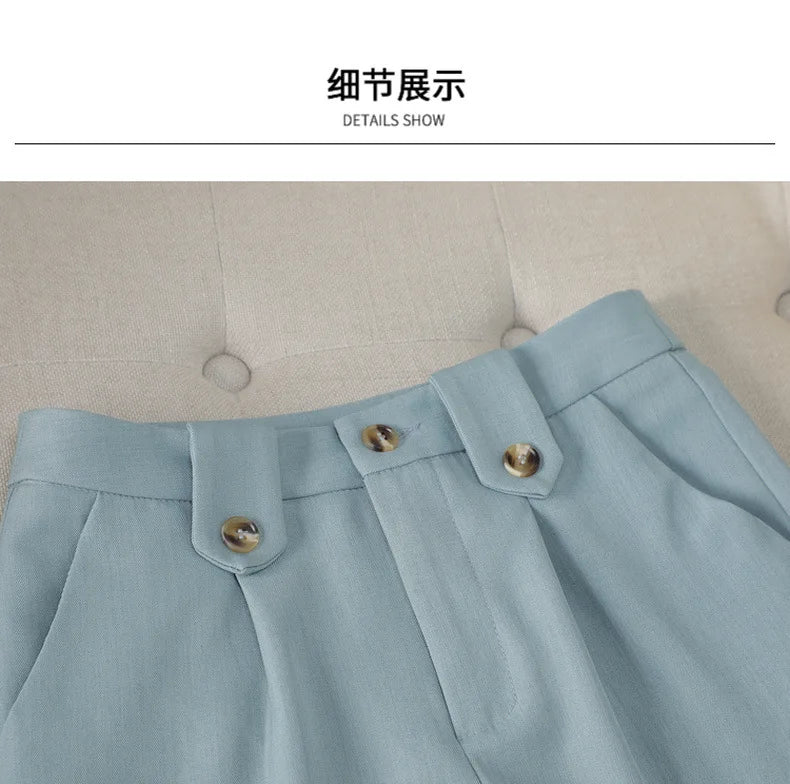 Solid Suits for Women 2024 Spring Fashion Office Ladies Long Sleeve Double Breasted Short Tops Chic Slim High Waisted Pant Suits