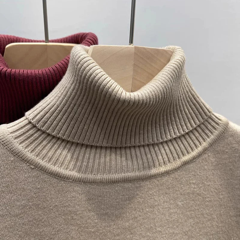 Thicken Velvet Turtleneck Sweater Women Korean Fashion Lined Warm