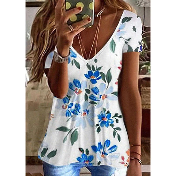 Summer Women T Shirt Stripes Print Gradient Clothing V Neck Short Sleeve Basic Tops Streetwear Fashion Oversized Girls T-shirts