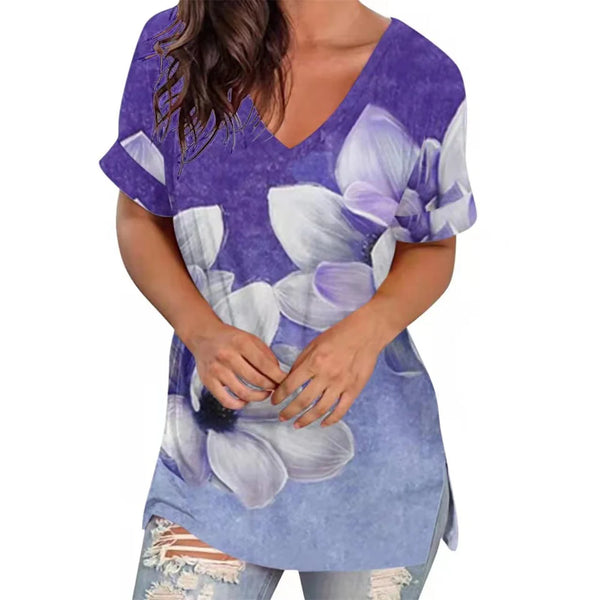 Summer Women T Shirt Stripes Print Gradient Clothing V Neck Short Sleeve Basic Tops Streetwear Fashion Oversized Girls T-shirts