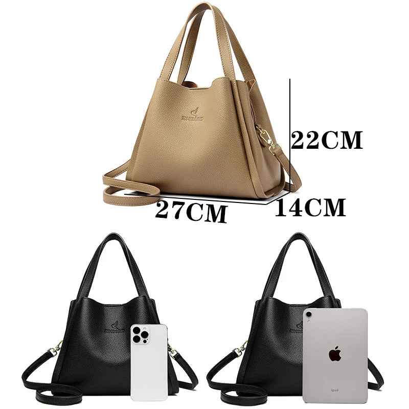 Genuine Brand Soft Leather Top-Handle Bags – Large-Capacity Shoulder and Crossbody Totes for Women