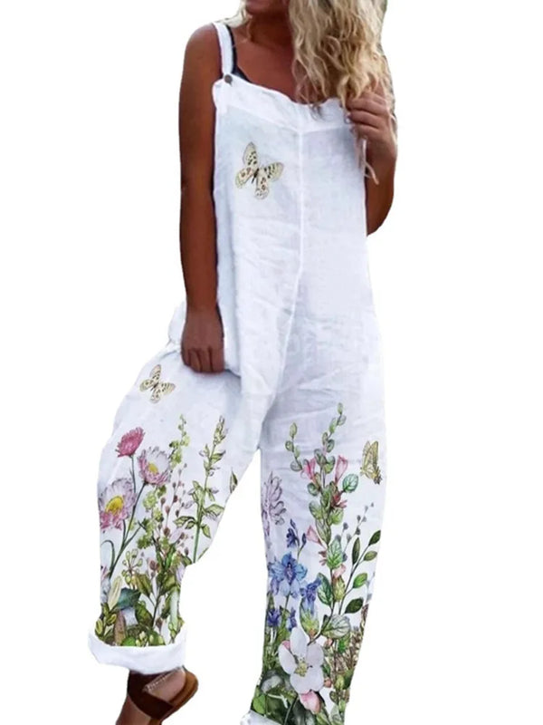 Elegant Vintage Retro Floral Print Women Jumpsuits Summer New Spaghetti Strap Casual Streetwear Office Rompers Overalls Female