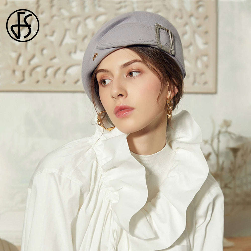 FS Vintage Women's British Wool Felt Cloche Hat – Wide Brim Fedora with Bow for 2024 Winter