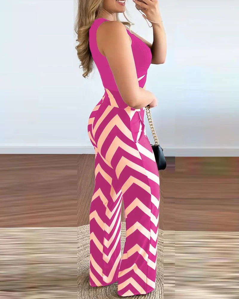 Spring Summer New Sleeveless Short Top Women's Suit Fashion Printed Trousers Slim Slim Simple Elegant Female Office 2 Piece Set