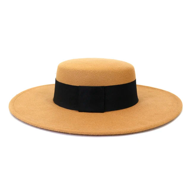 French Women's Wide Brim Fedora Hat – 10CM Winter Wool Felt Derby &amp; Wedding Jazz Hat