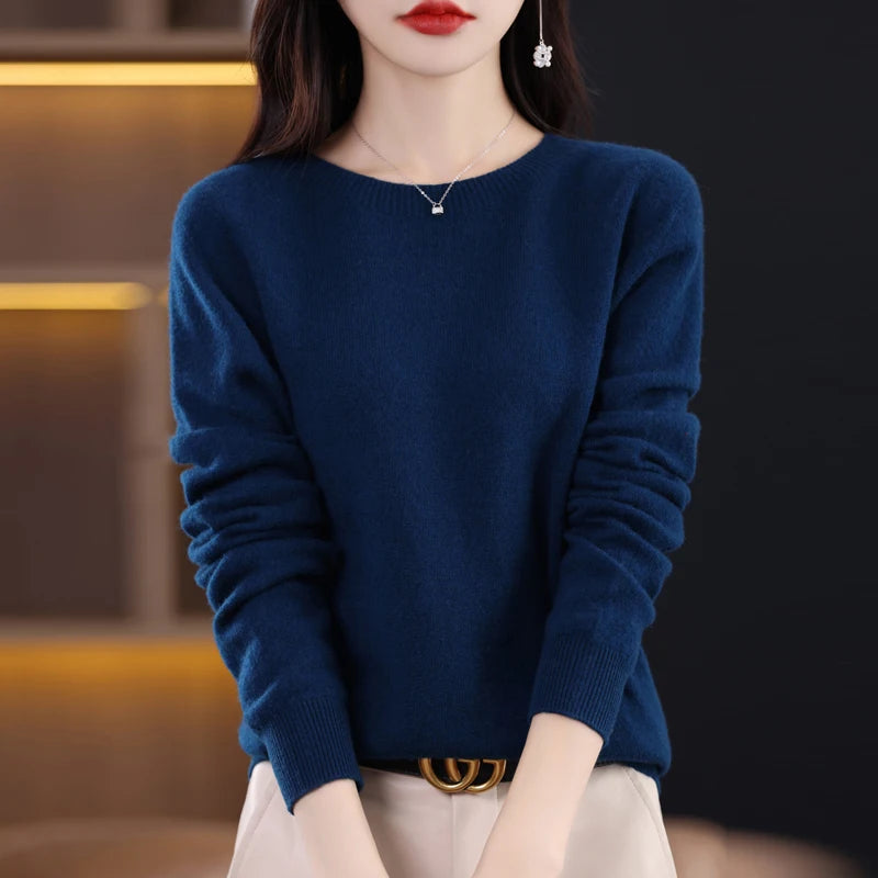 Wool Cashmere Sweater Women's O-Neck